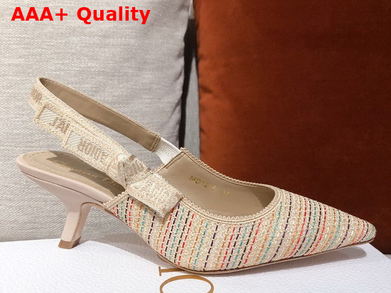 Dior J adior Slingback Pump Multicolor Dior Gold Metallic Thread Embroidered Cotton Replica