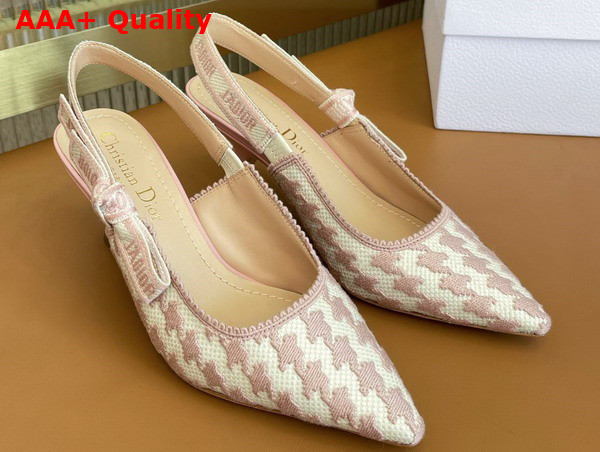 Dior J adior Slingback Pump Rose Des Vents Cotton Embroidery with Micro Houndstooth Motif Replica