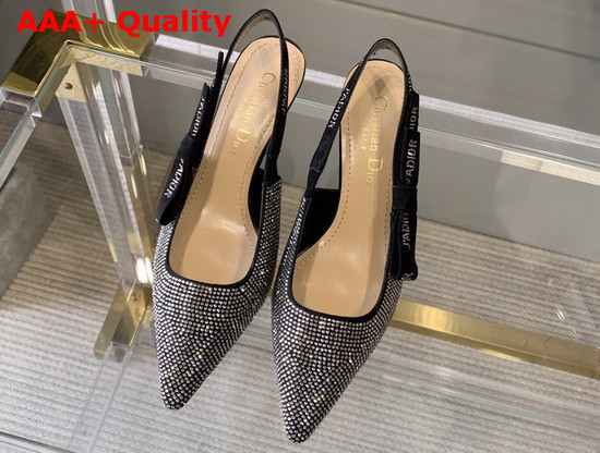 Dior JAdior Slingback Pump Black Suede Calfskin with Silver Finish Strass Replica