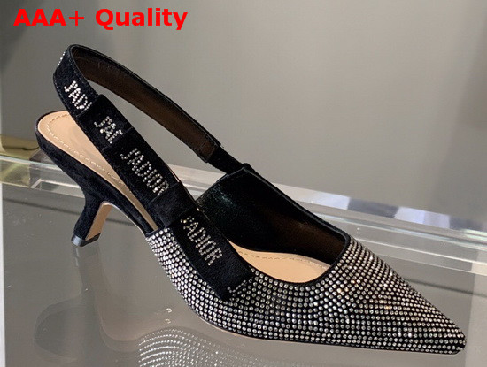 Dior JAdior Slingback Pump Black Suede Calfskin with Silver Finish Strass Replica