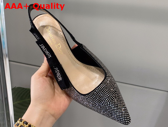 Dior JAdior Slingback Pump Black Suede Calfskin with Silver Finish Strass Replica