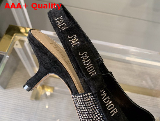 Dior JAdior Slingback Pump Black Suede Calfskin with Silver Finish Strass Replica