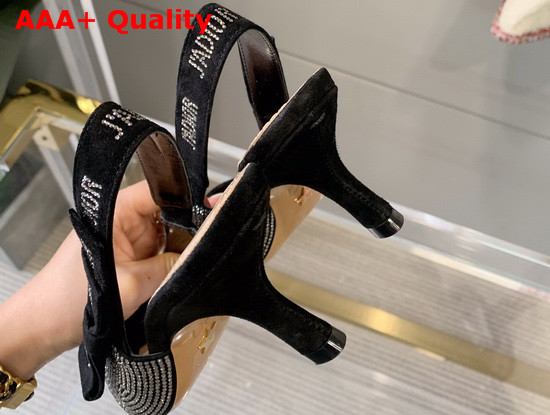 Dior JAdior Slingback Pump Black Suede Calfskin with Silver Finish Strass Replica