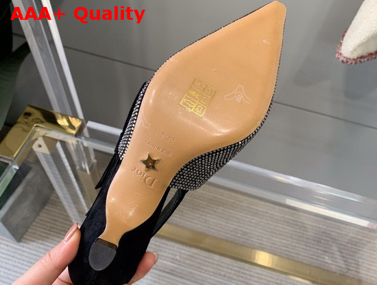 Dior JAdior Slingback Pump Black Suede Calfskin with Silver Finish Strass Replica