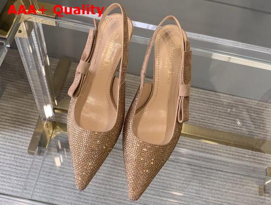 Dior JAdior Slingback Pump Dark Beige Suede Calfskin with Brass Finish Strass Replica