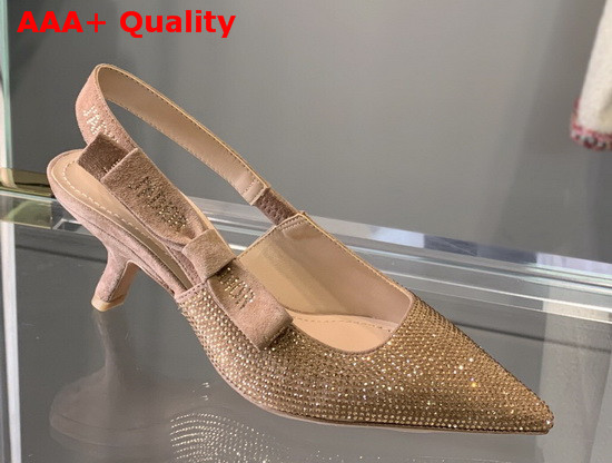 Dior JAdior Slingback Pump Dark Beige Suede Calfskin with Brass Finish Strass Replica