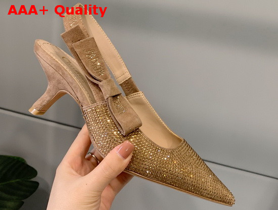 Dior JAdior Slingback Pump Dark Beige Suede Calfskin with Brass Finish Strass Replica