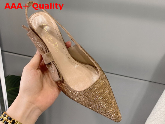 Dior JAdior Slingback Pump Dark Beige Suede Calfskin with Brass Finish Strass Replica