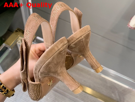 Dior JAdior Slingback Pump Dark Beige Suede Calfskin with Brass Finish Strass Replica