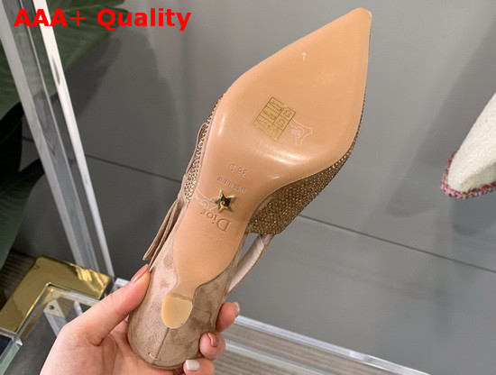 Dior JAdior Slingback Pump Dark Beige Suede Calfskin with Brass Finish Strass Replica