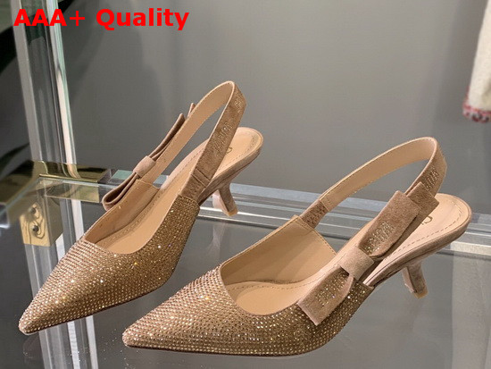 Dior JAdior Slingback Pump Dark Beige Suede Calfskin with Brass Finish Strass Replica