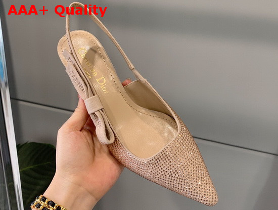 Dior JAdior Slingback Pump Nude Suede Calfskin with Gold Finish Strass Replica