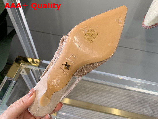 Dior JAdior Slingback Pump Nude Suede Calfskin with Gold Finish Strass Replica