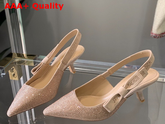 Dior JAdior Slingback Pump Nude Suede Calfskin with Gold Finish Strass Replica