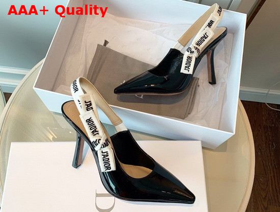 Dior Jadior 10cm Slingback Pump in Black Patent Calfskin Leather Replica