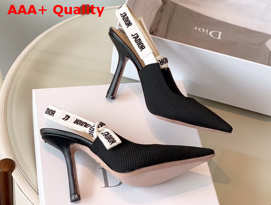 Dior Jadior 10cm Slingback Pump in Black Technical Canvas with Embroidered Jadior Ribbon Replica