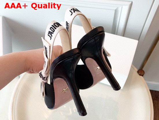 Dior Jadior 10cm Slingback Pump in Black Technical Canvas with Embroidered Jadior Ribbon Replica