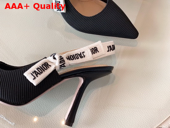 Dior Jadior 10cm Slingback Pump in Black Technical Canvas with Embroidered Jadior Ribbon Replica