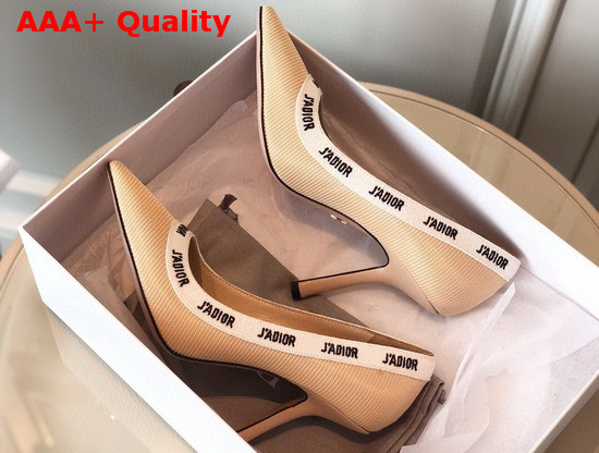 Dior Jadior Embroidered Pump in Nude Technical Canvas with Embroidered Ribbon Replica