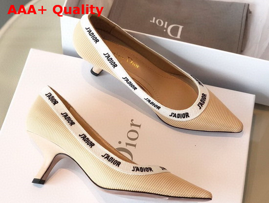 Dior Jadior Pump in Nude Technical Canvas with Embroidered Ribbon Replica