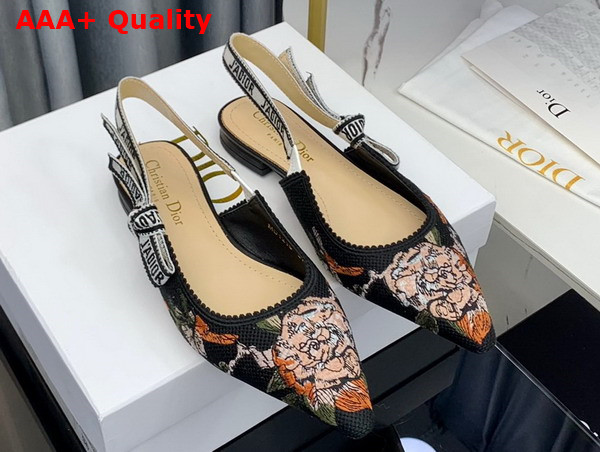 Dior Jadior Slingback Ballerina Flat Black Multicolor Cotton with Dior Jardin Botanique Embroidery Replica