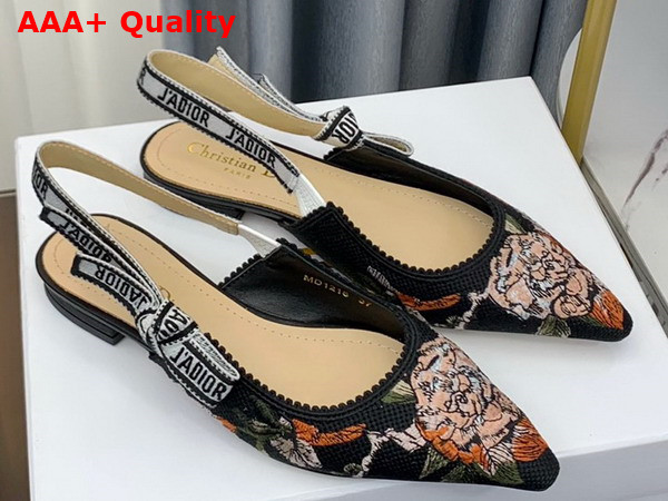 Dior Jadior Slingback Ballerina Flat Black Multicolor Cotton with Dior Jardin Botanique Embroidery Replica