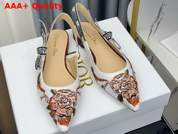 Dior Jadior Slingback Ballerina Flat White Multicolor Cotton with Dior Jardin Botanique Embroidery Replica