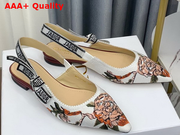 Dior Jadior Slingback Ballerina Flat White Multicolor Cotton with Dior Jardin Botanique Embroidery Replica