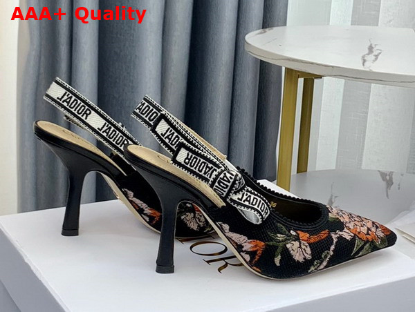 Dior Jadior Slingback Pump Black Multicolor Cotton with Dior Jardin Botanique Embroidery Replica