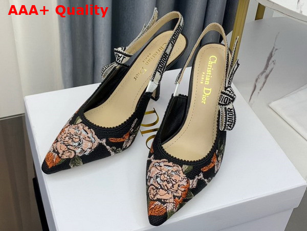 Dior Jadior Slingback Pump Black Multicolor Cotton with Dior Jardin Botanique Embroidery Replica