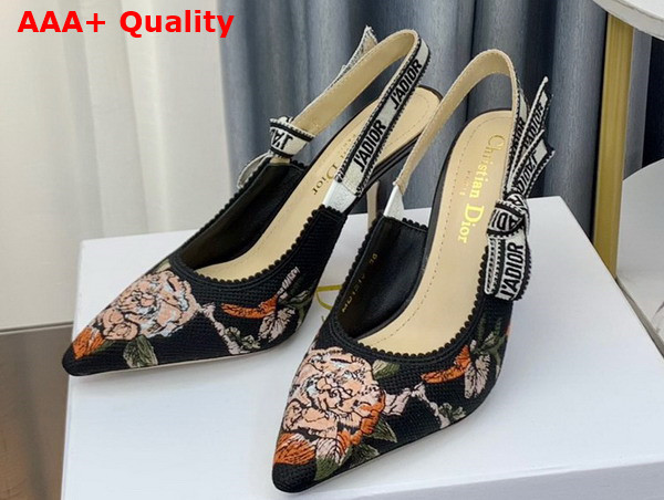 Dior Jadior Slingback Pump Black Multicolor Cotton with Dior Jardin Botanique Embroidery Replica