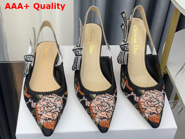 Dior Jadior Slingback Pump Black Multicolor Cotton with Dior Jardin Botanique Embroidery Replica