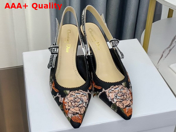 Dior Jadior Slingback Pump Black Multicolor Cotton with Dior Jardin Botanique Embroidery Replica