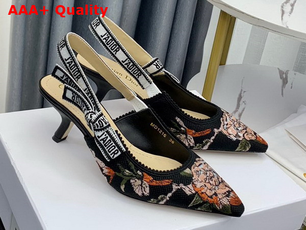 Dior Jadior Slingback Pump Black Multicolor Cotton with Dior Jardin Botanique Embroidery Replica