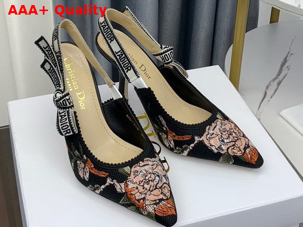 Dior Jadior Slingback Pump Black Multicolor Cotton with Dior Jardin Botanique Embroidery Replica