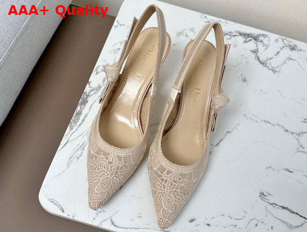 Dior Jadior Slingback Pump Transparent Mesh Embroidered with Beige D Lace Motif Replica