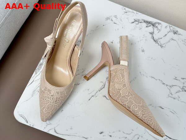 Dior Jadior Slingback Pump Transparent Mesh Embroidered with Beige D Lace Motif Replica