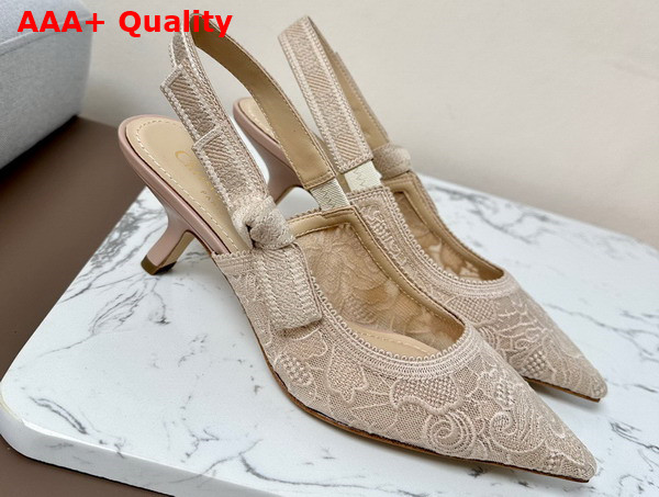 Dior Jadior Slingback Pump Transparent Mesh Embroidered with Beige D Lace Motif Replica