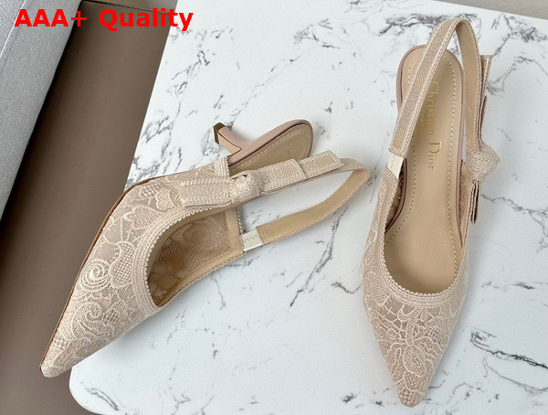 Dior Jadior Slingback Pump Transparent Mesh Embroidered with Beige D Lace Motif Replica