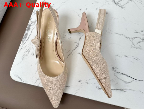 Dior Jadior Slingback Pump Transparent Mesh Embroidered with Beige D Lace Motif Replica