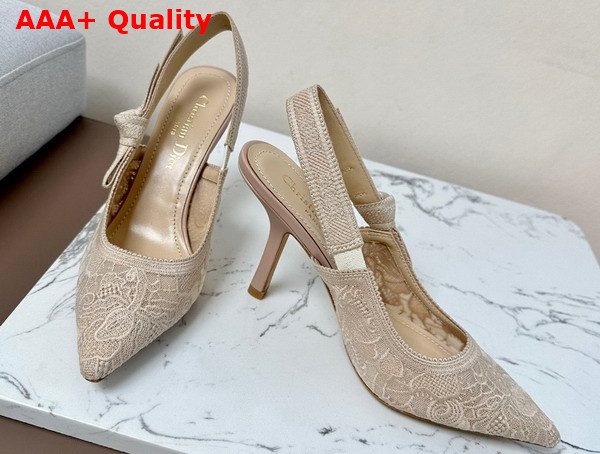 Dior Jadior Slingback Pump Transparent Mesh Embroidered with Beige D Lace Motif Replica