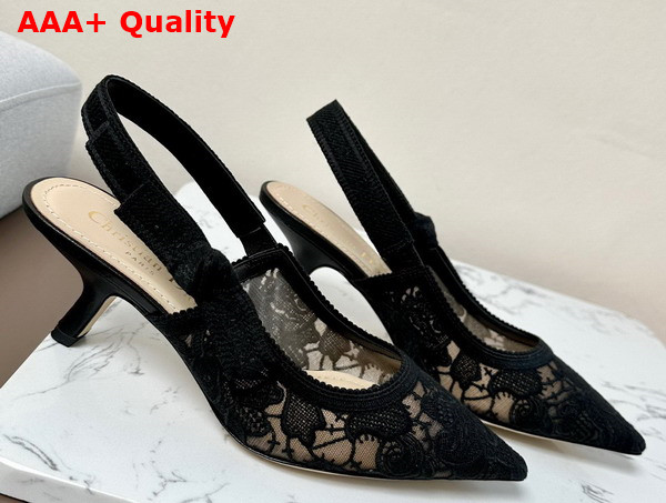 Dior Jadior Slingback Pump Transparent Mesh Embroidered with Black D Lace Motif Replica