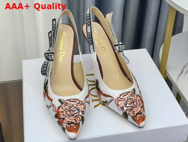 Dior Jadior Slingback Pump White Multicolor Cotton with Dior Jardin Botanique Embroidery Replica