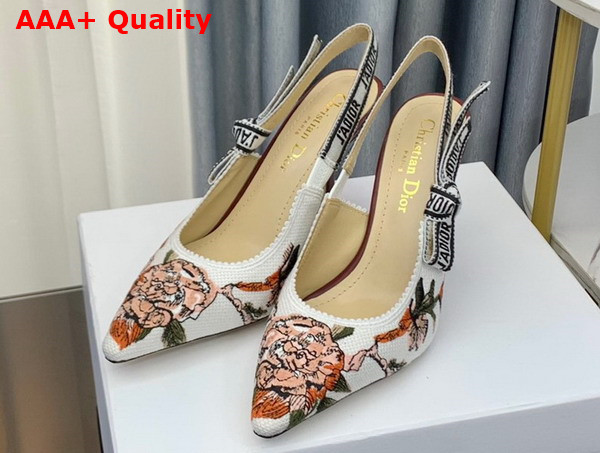 Dior Jadior Slingback Pump White Multicolor Cotton with Dior Jardin Botanique Embroidery Replica