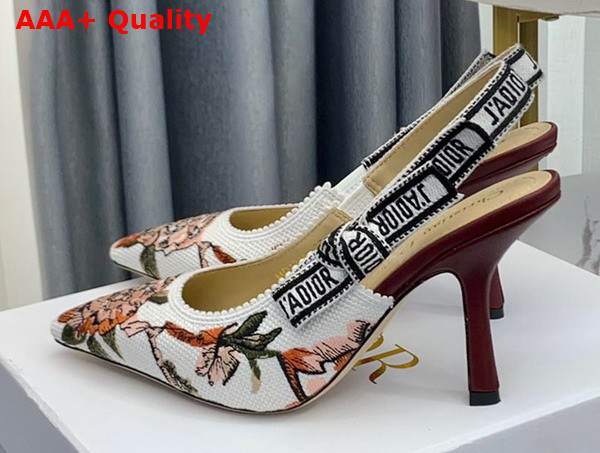 Dior Jadior Slingback Pump White Multicolor Cotton with Dior Jardin Botanique Embroidery Replica