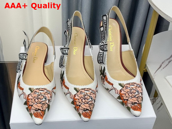 Dior Jadior Slingback Pump White Multicolor Cotton with Dior Jardin Botanique Embroidery Replica