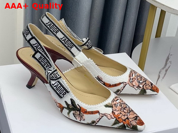 Dior Jadior Slingback Pump White Multicolor Cotton with Dior Jardin Botanique Embroidery Replica