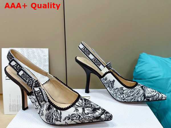 Dior Jadior Slingback Pump White and Black Cotton Embroidered with Dior Jardin D Hiver Motif Replica