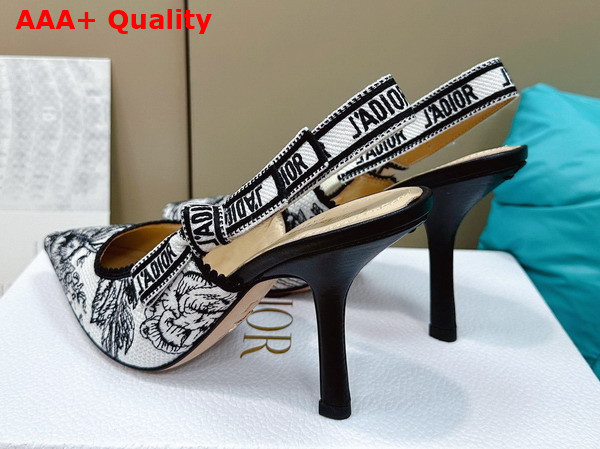 Dior Jadior Slingback Pump White and Black Cotton Embroidered with Dior Jardin D Hiver Motif Replica