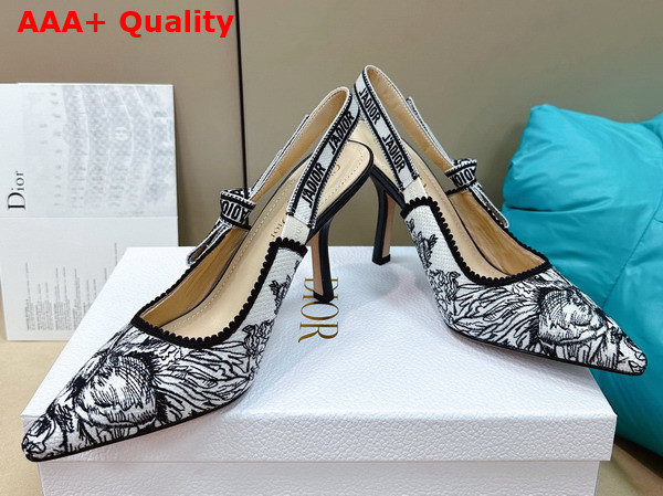 Dior Jadior Slingback Pump White and Black Cotton Embroidered with Dior Jardin D Hiver Motif Replica